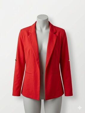 Red Open-Front Blazer with Notch Lapel